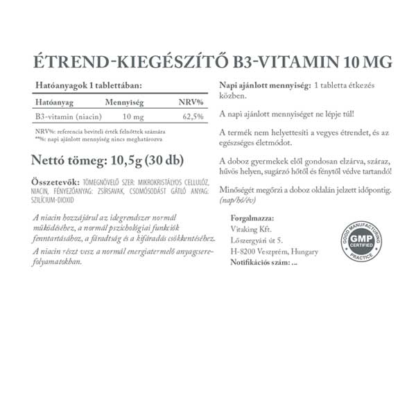 Vitaking Niacin (B3 vitamin) 10mg 30 tabl.